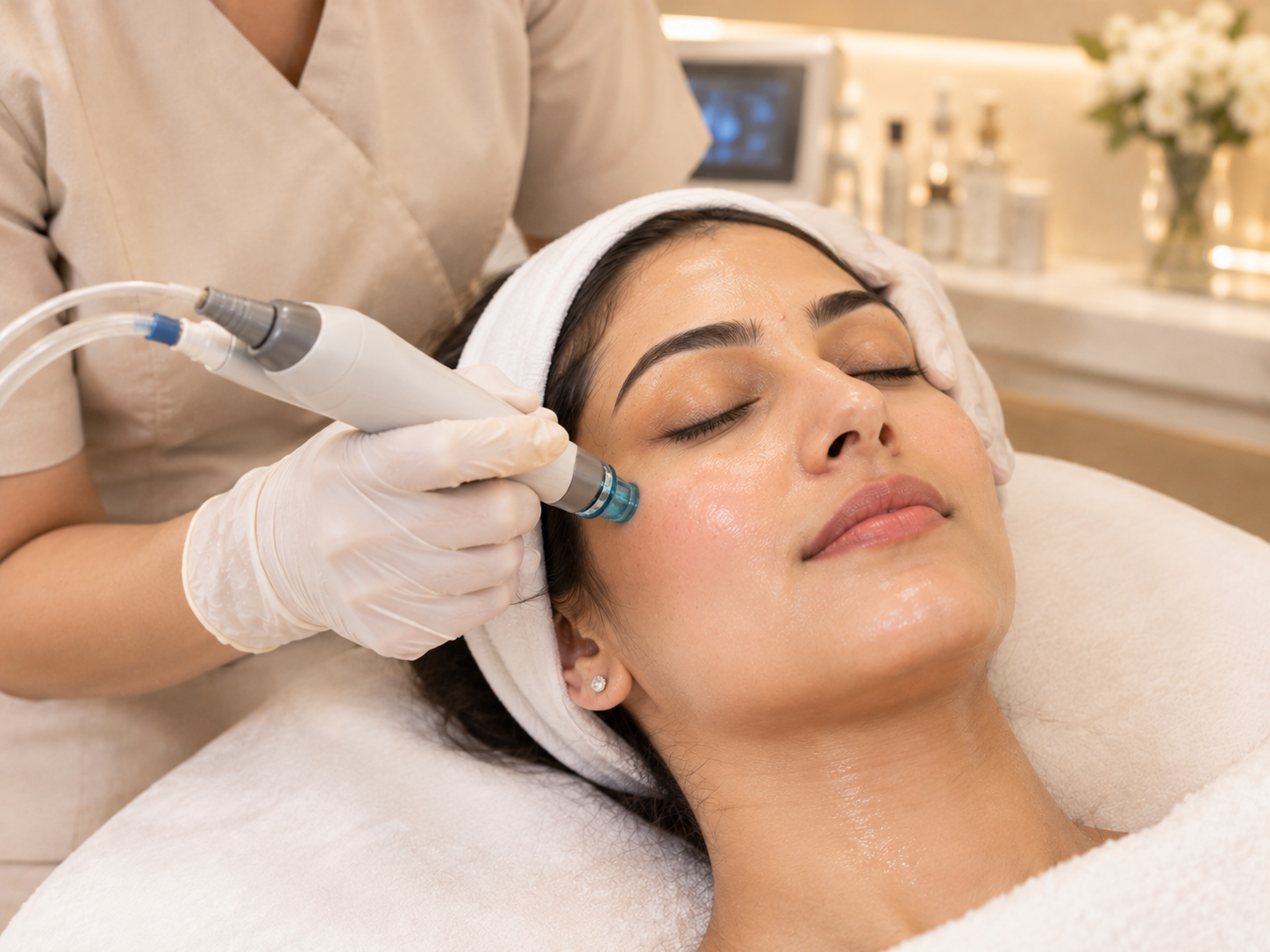 Hydra facial treatment underway