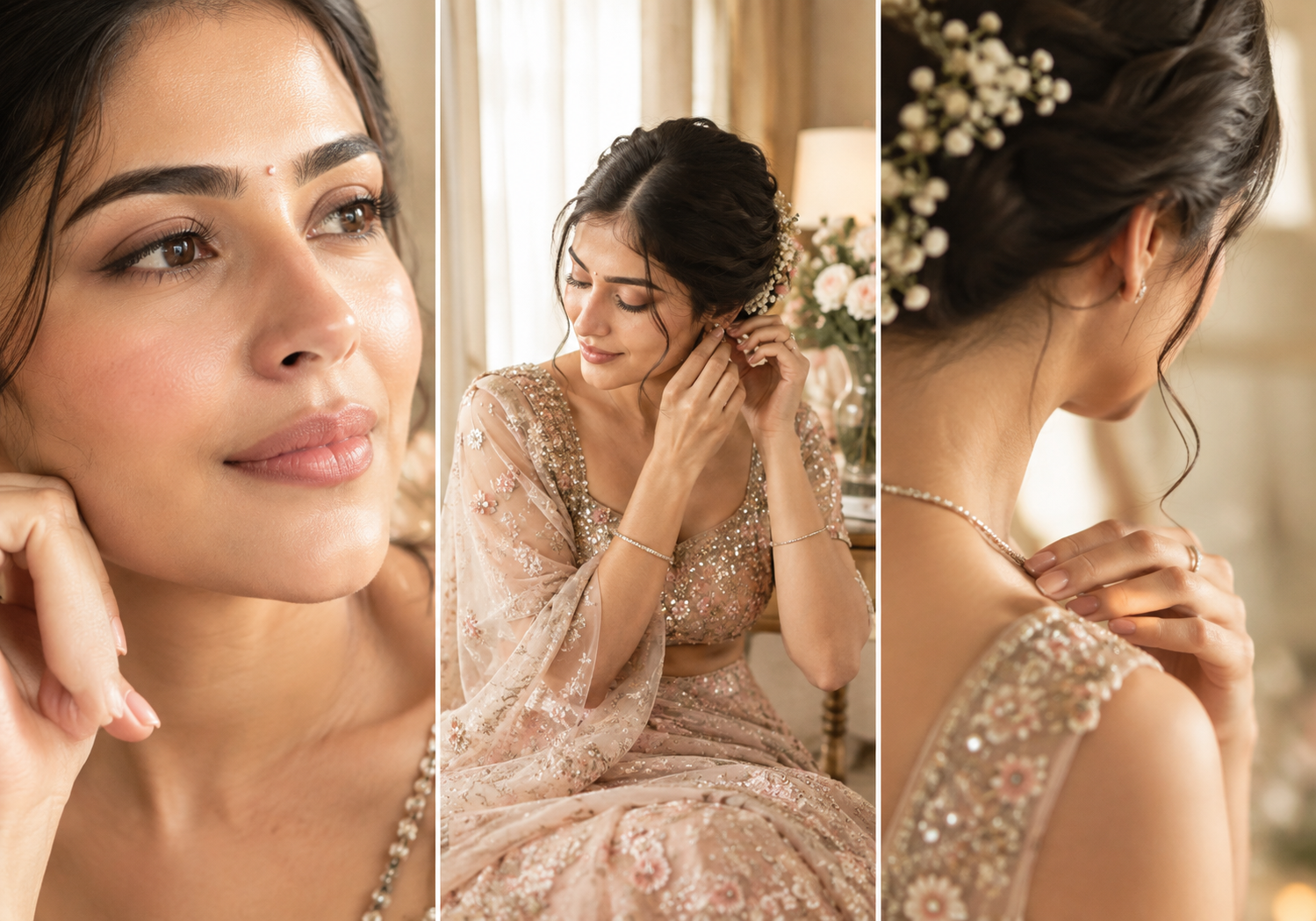 Close study of bridal skin in natural window light